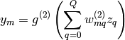 y_m = g^{(2)} \left( \sum_{q=0}^Q w_{mq}^{(2)} z_q \right )